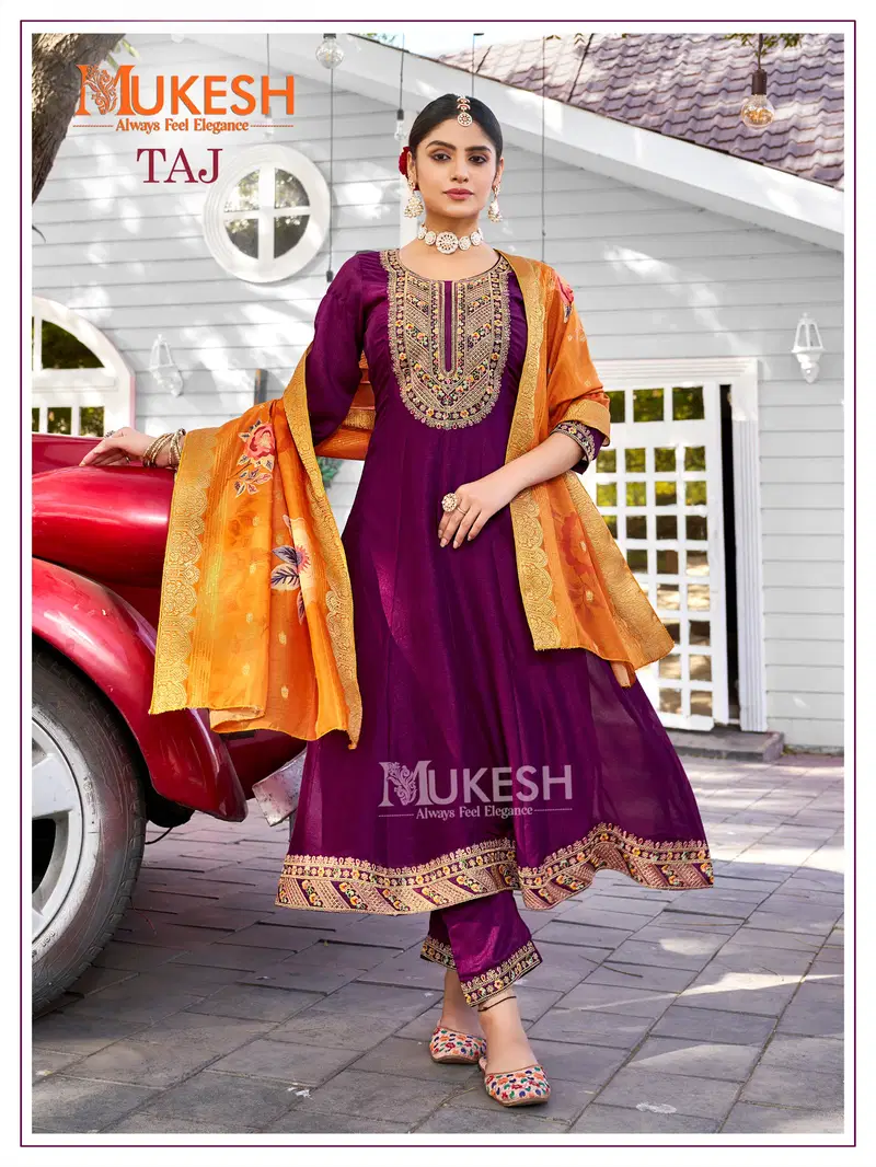 Taj By Banwery Vichitra Silk Designer Readymade Suits Suppliers In India